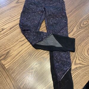 Lululemon Cosmic Speckled Black Purple Leggings with Mesh Detail Size 4
